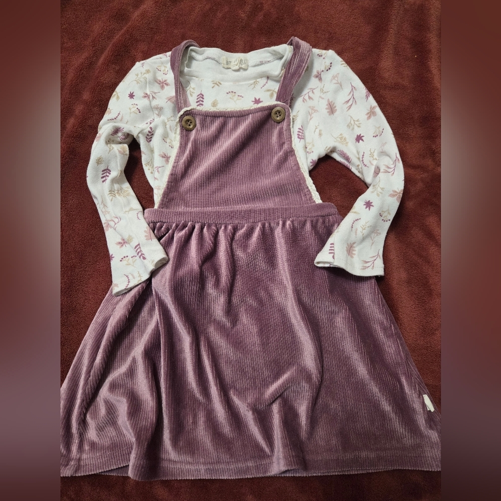 Kit + Pearl mauve corduroy pinafore dress and patterned set for kids